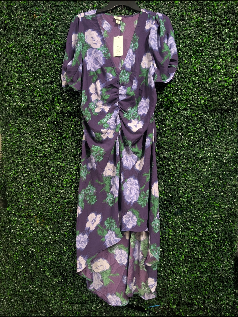 a new day Purple Floral High-Low Ruched V-Neck Dress